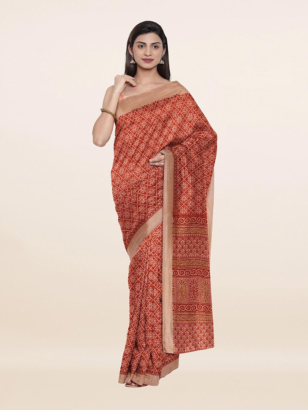 

Pothys Rust Brown & Beige Ethnic Motifs Saree