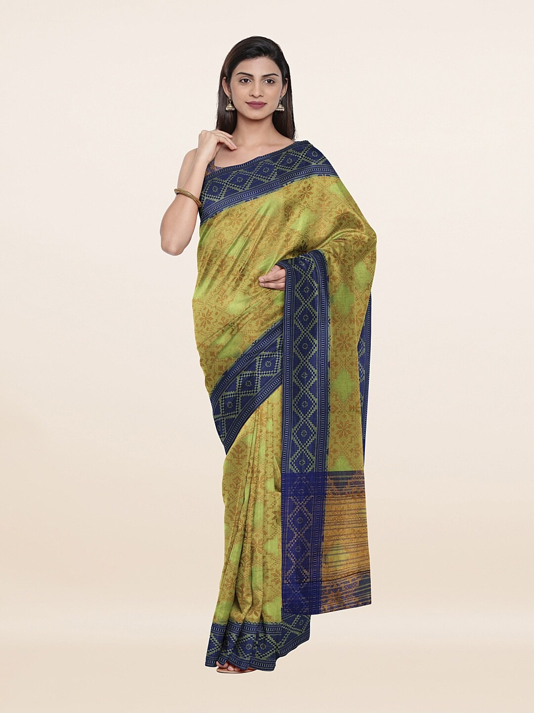 

Pothys Green & Blue Woven Design Floral Cotton Blend Zari Saree