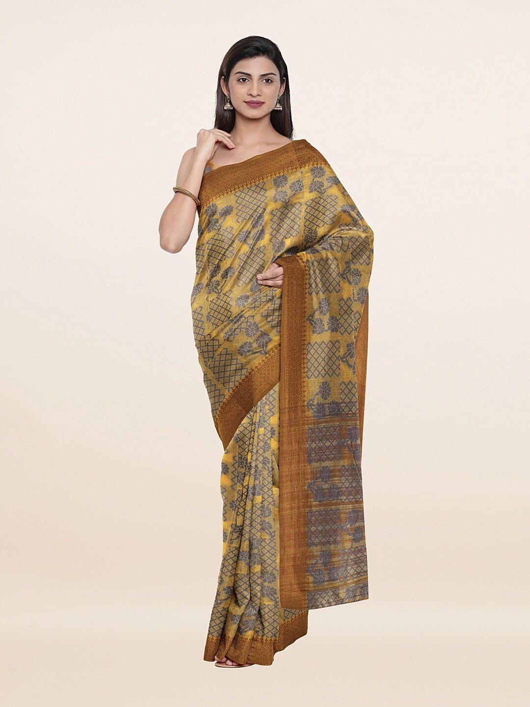 

Pothys Women Yellow & Brown Floral Saree