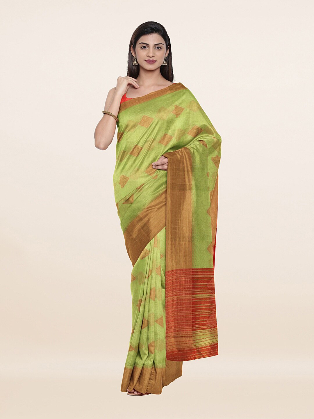 

Pothys Green & Gold-Toned Woven Design Zari Saree