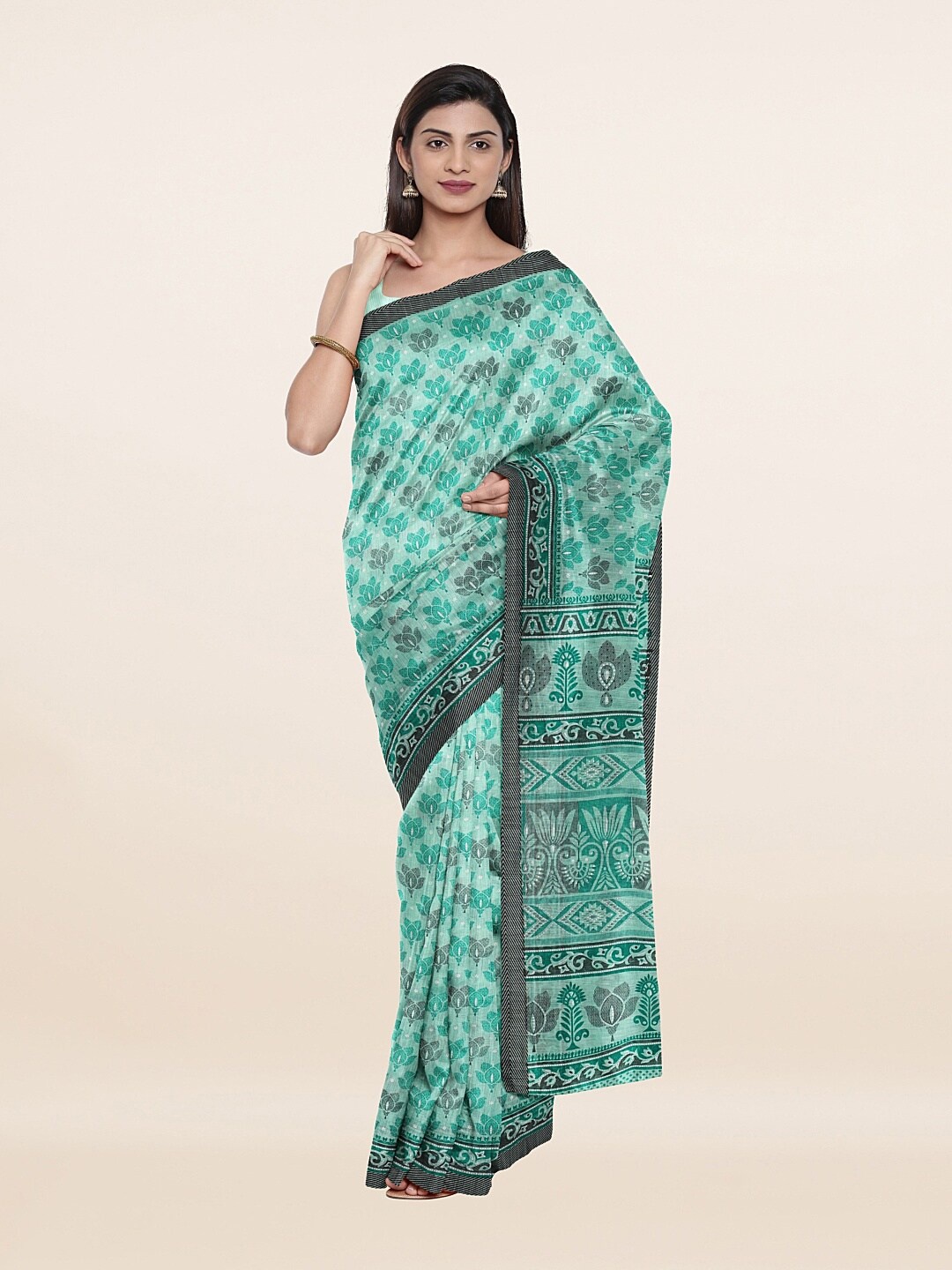 

Pothys Green & Grey Floral Printed Saree
