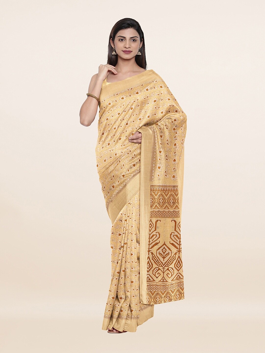 

Pothys Yellow & Brown Floral Saree