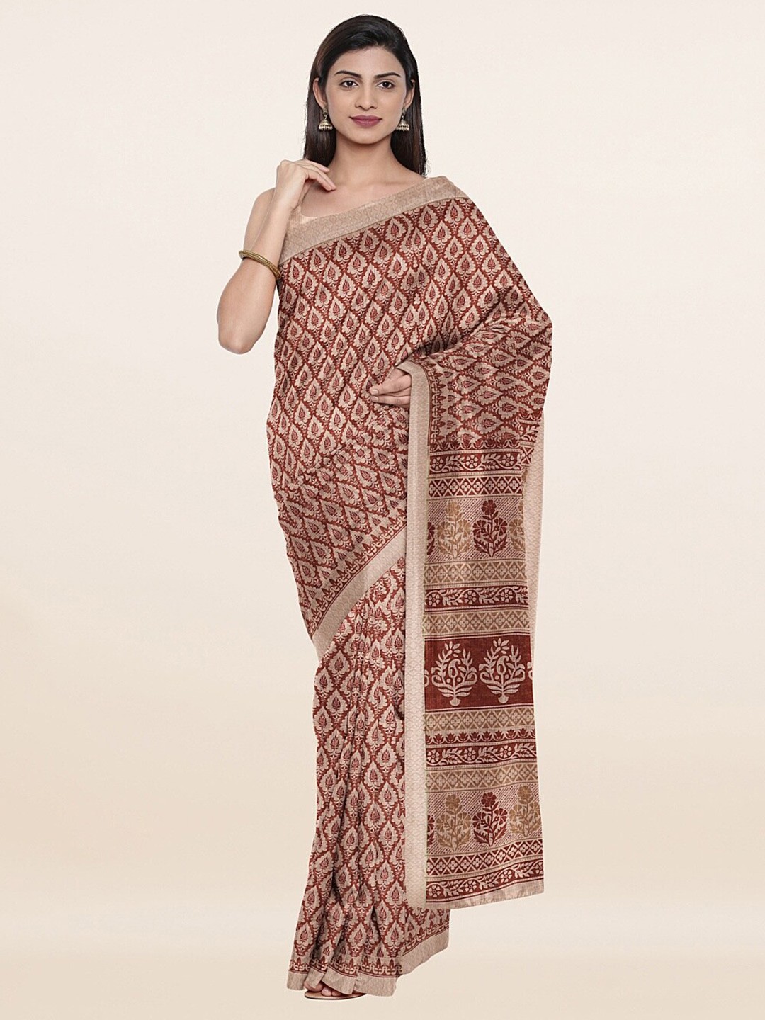 

Pothys Brown & Cream-Coloured Ethnic Motifs Saree