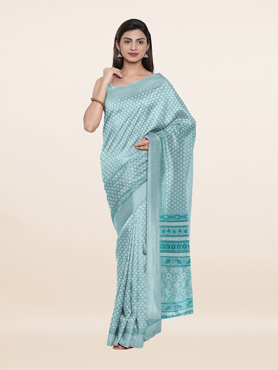 

Pothys Blue Printed Cotton Blend Saree