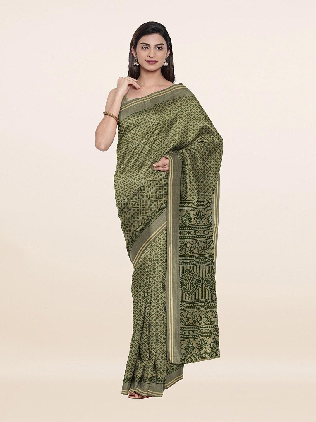 

Pothys Green & Gold-Toned Woven Design Saree