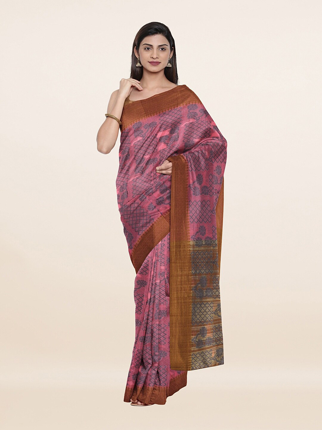 

Pothys Pink & Brown Woven Design Saree