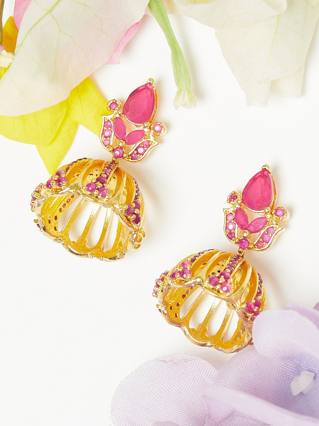 

Voylla Gold-Plated Red Contemporary Jhumkas Earrings