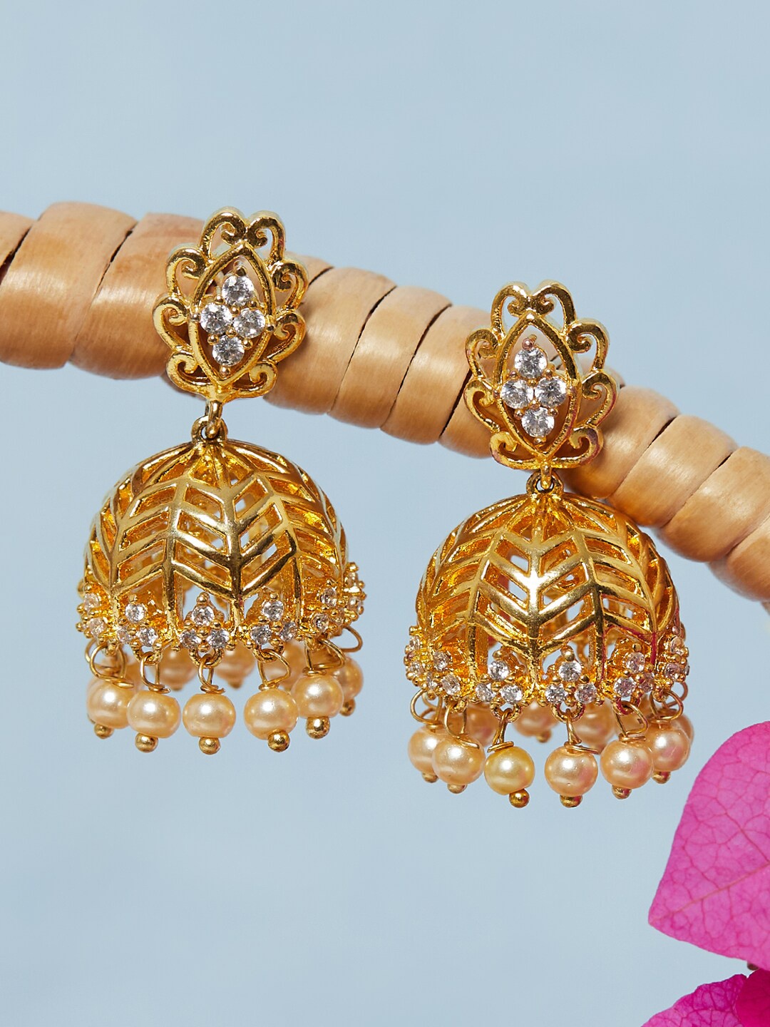 

Voylla Gold-Toned Contemporary Jhumkas Earrings