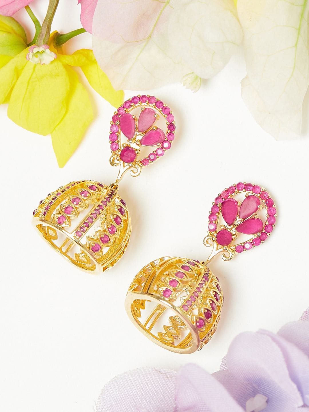

Voylla Gold-Toned Contemporary Jhumkas Earrings
