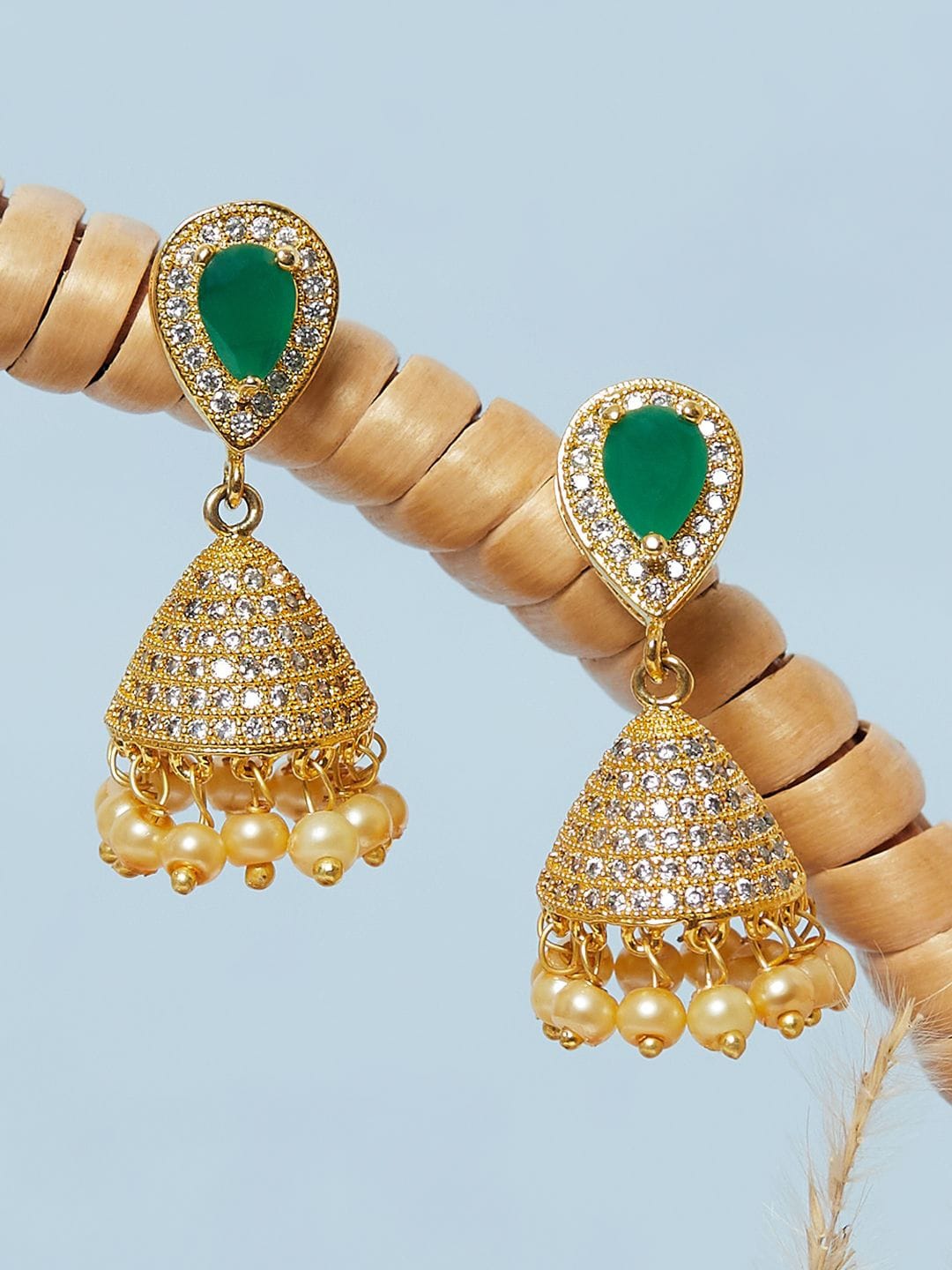 

Voylla Gold-Toned Contemporary Jhumkas Earrings