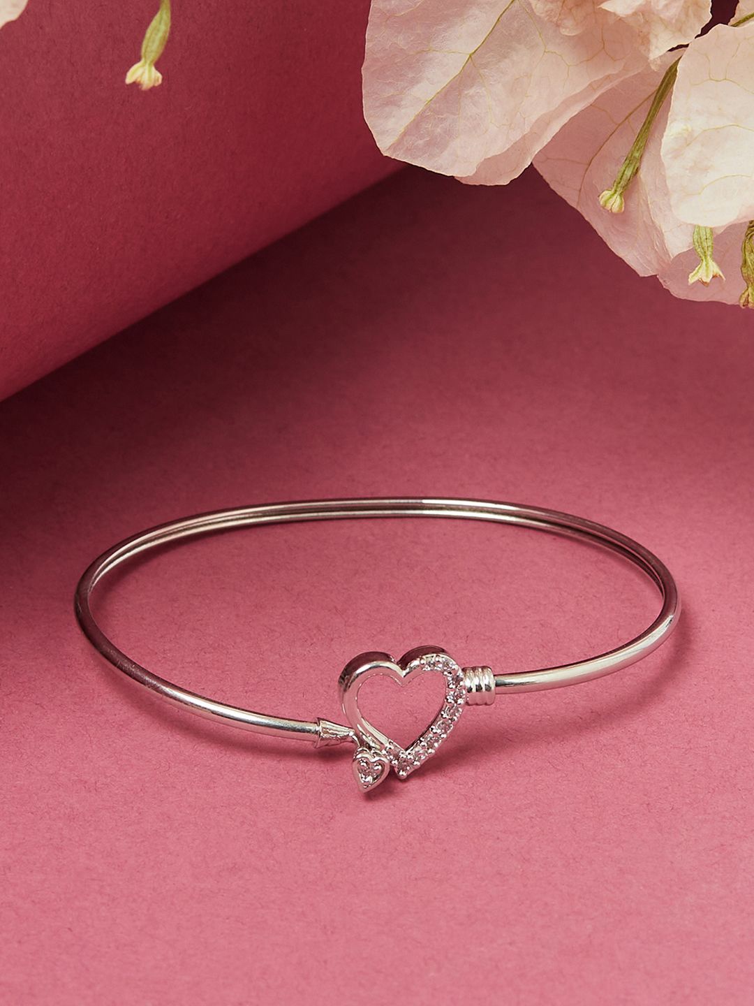 

Voylla Women Silver-Toned & White Brass Rhodium-Plated Bangle-Style Bracelet