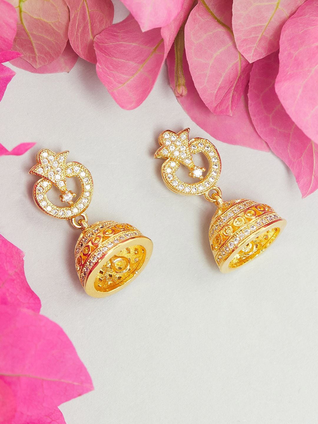 

Voylla Gold-Toned & White Contemporary Jhumkas Earrings