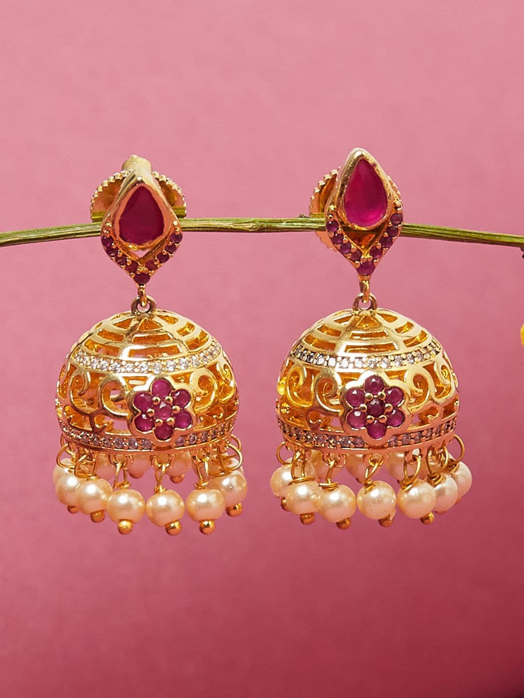 

Voylla Gold-Toned Contemporary Jhumkas Earrings