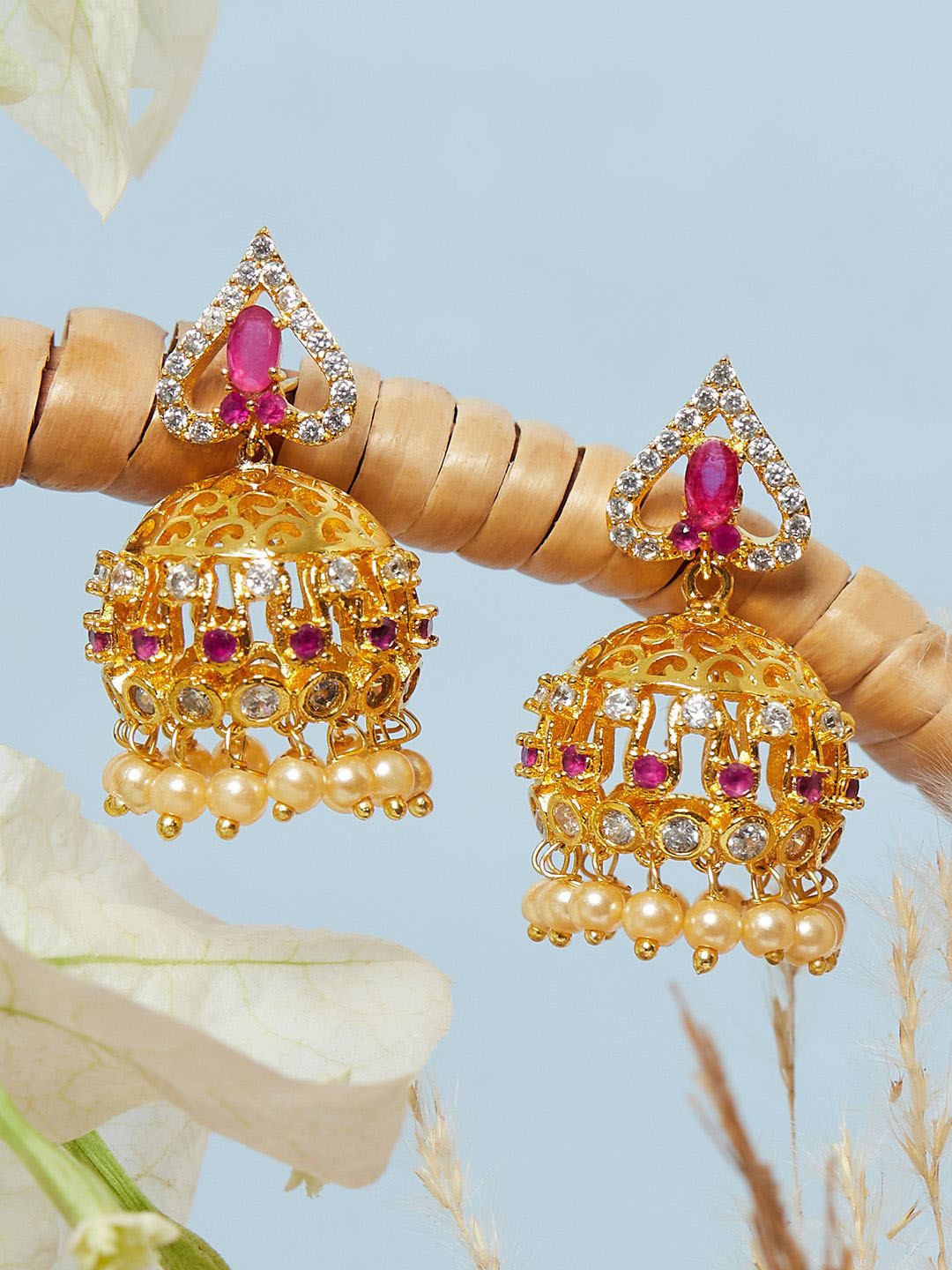 

Voylla Gold-Toned Contemporary Jhumkas Earrings
