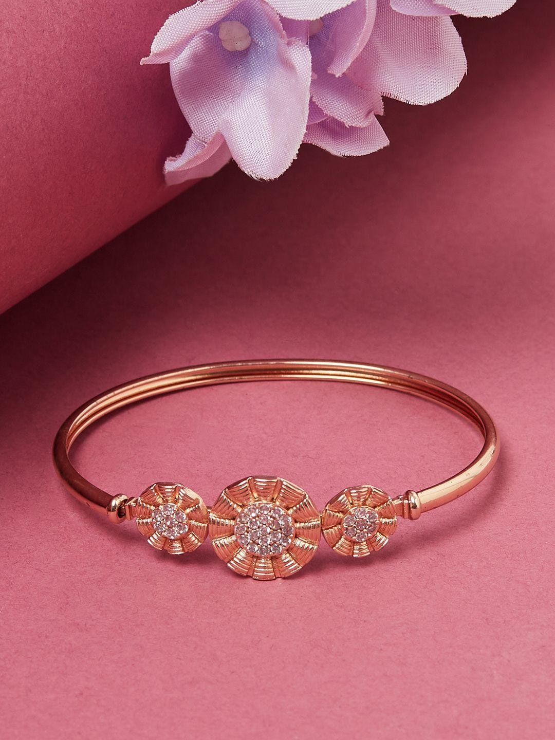 

Voylla Women Silver Rose Gold-Plated Brass Cuff Bracelet