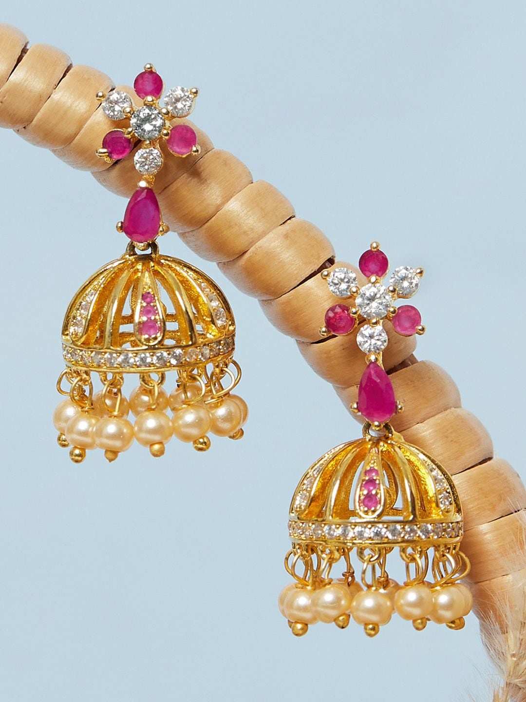 

Voylla Gold-Toned Contemporary Jhumkas Earrings