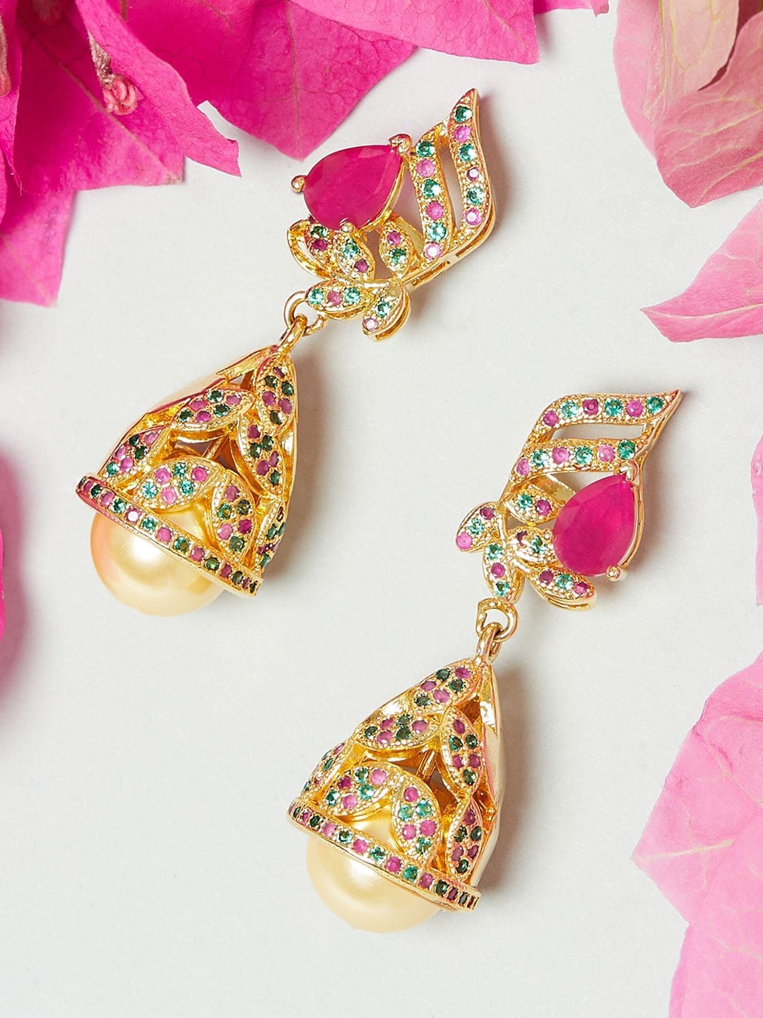 

Voylla Women Gold-Toned & Pink Contemporary Drop Earrings