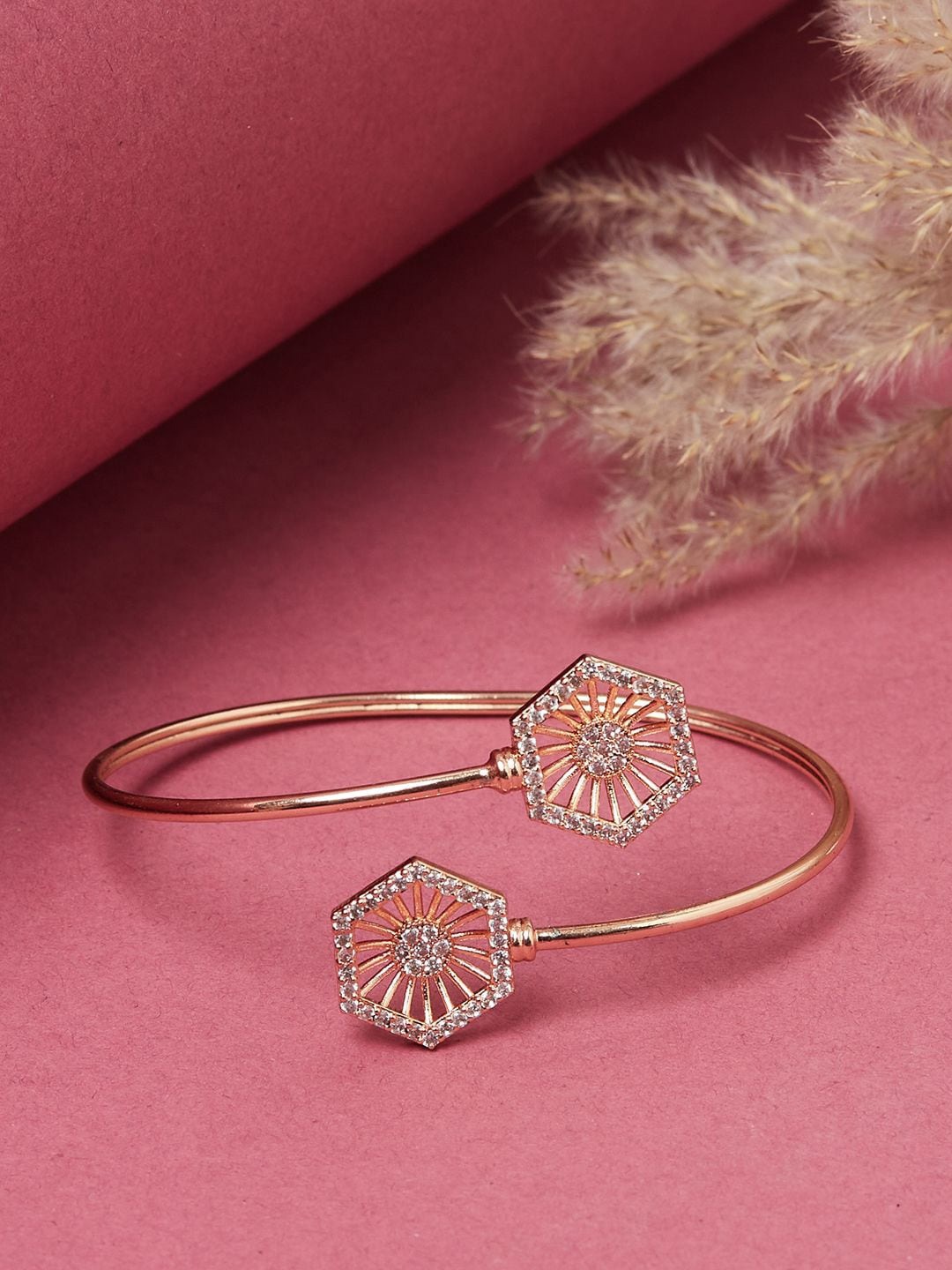 

Voylla Women Rose Gold & Silver-Toned Brass Rose Gold-Plated Kada Bracelet