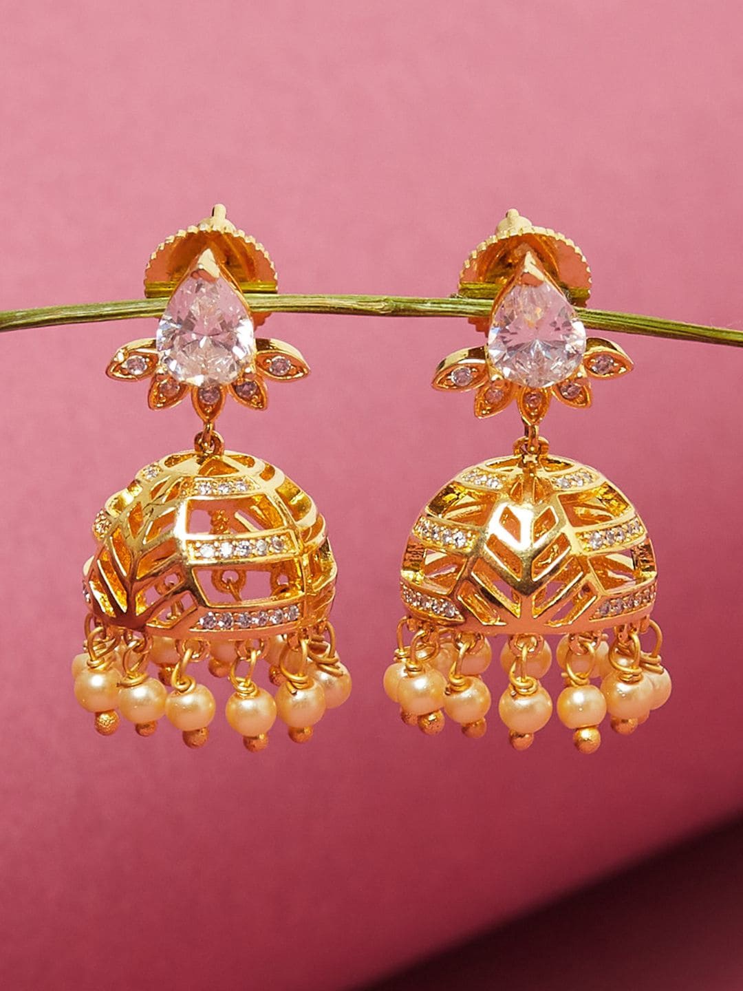 

Voylla Gold-Toned Contemporary Jhumkas Earrings