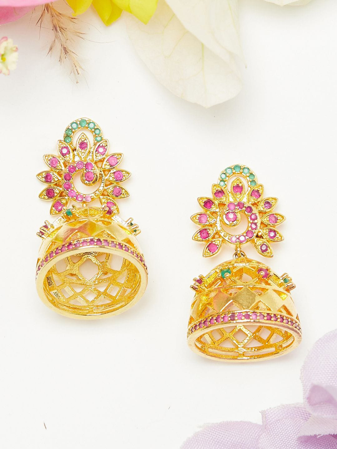 

Voylla Gold-Toned Contemporary Jhumkas Earrings