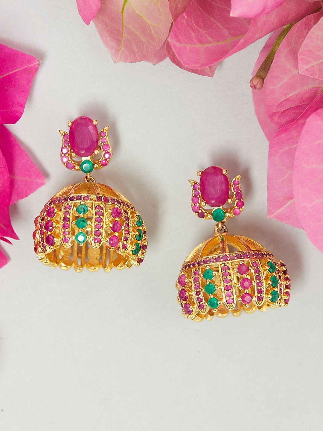 

Voylla Women Pink & Gold-Toned Contemporary Jhumkas Earrings