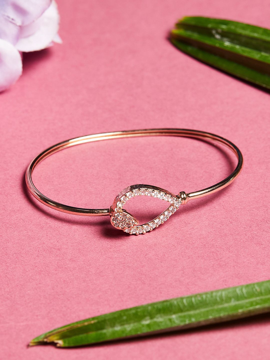 

Voylla Women White & Rose Gold-Plated Teardrop Kada Bracelet