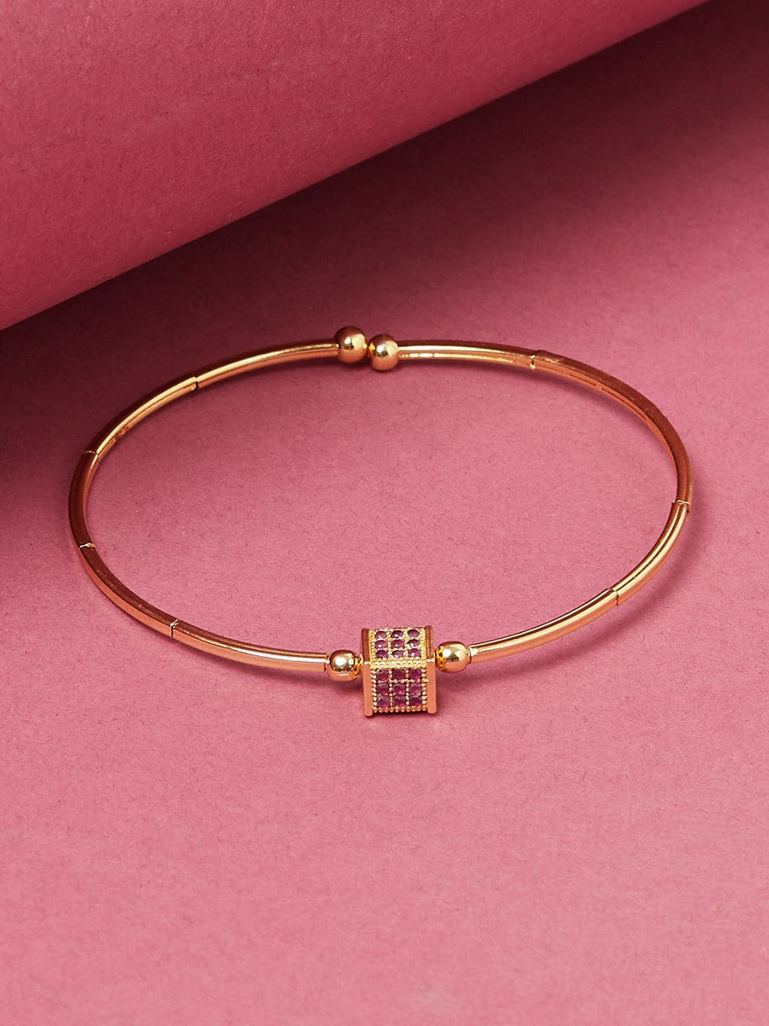 

Voylla Women Gold-Toned & Pink Brass Gold-Plated Cuff Bracelet