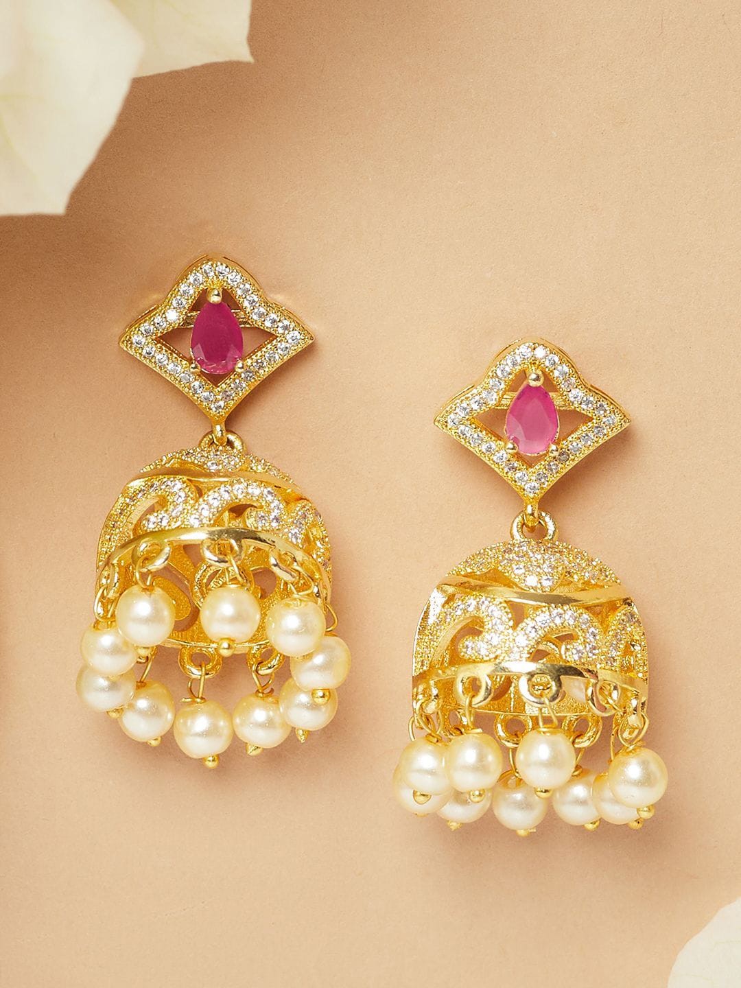 

Voylla Pink Dome Shaped Gold-Plated Jhumkas Earrings