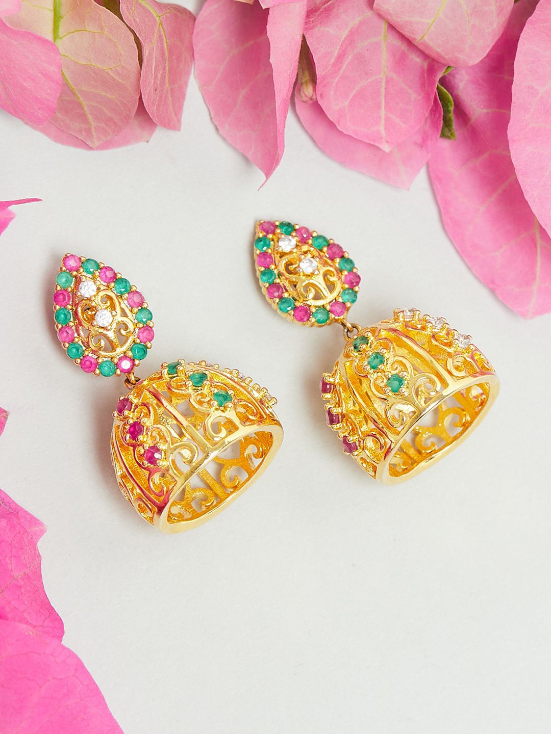 

Voylla Gold-Toned Contemporary Jhumkas Earrings