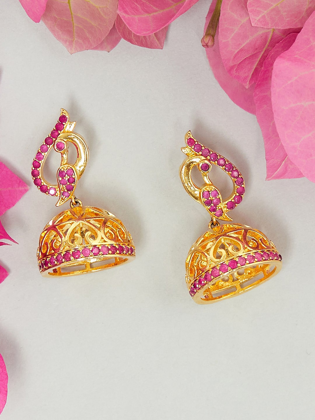 

Voylla Gold-Plated & Pink Classic Jhumka Earrings