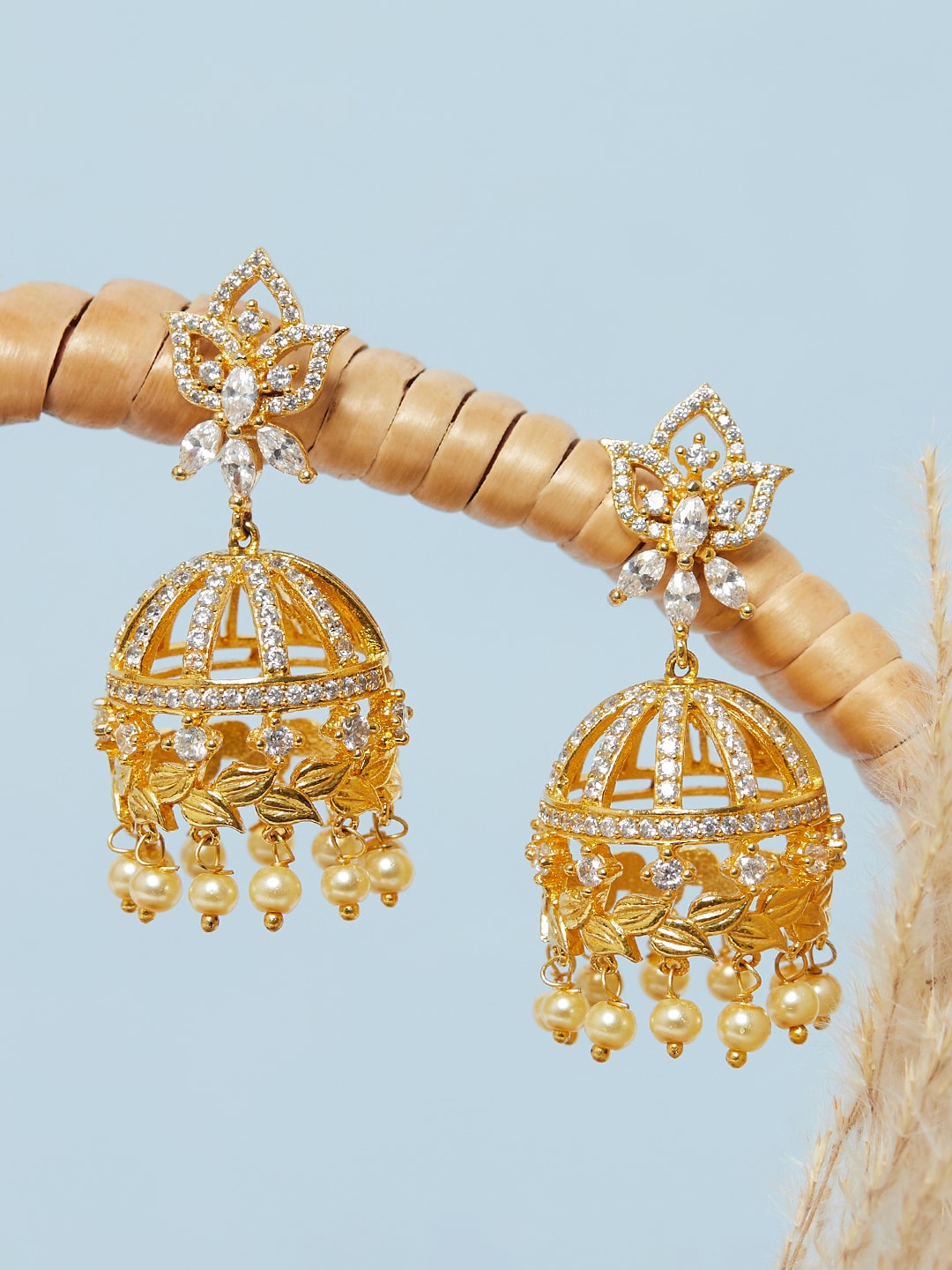

Voylla Women Gold-Toned & White Dome Shaped Jhumkas Earrings