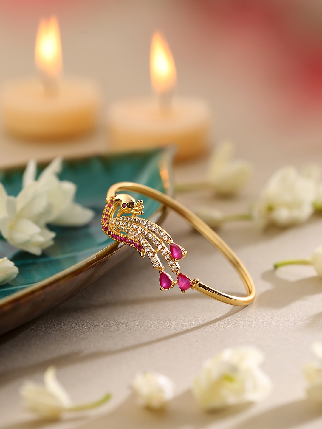 

Voylla Women Gold-Toned & Pink Brass Gold-Plated Cuff Bracelet