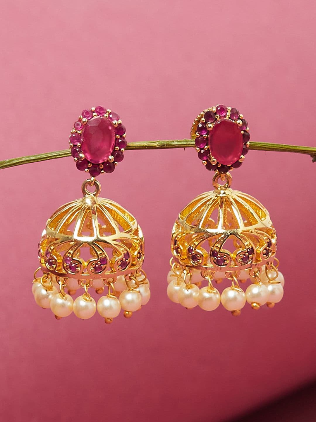

Voylla Gold-Toned Contemporary Jhumkas Earrings
