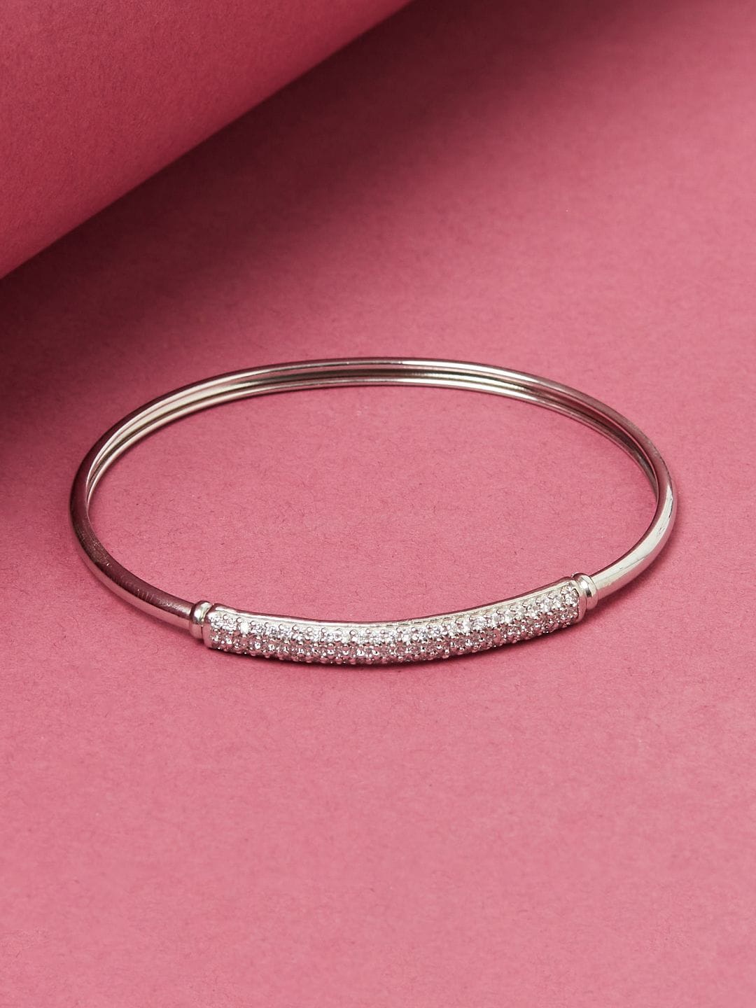 

Voylla Women Silver-Toned Brass Rhodium-Plated Cuff Bracelet