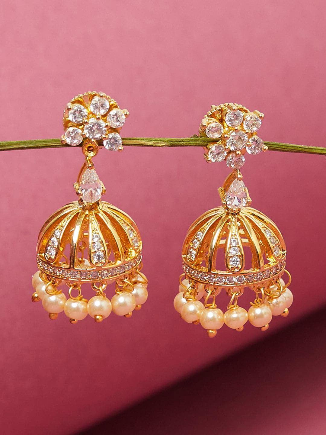 

Voylla Gold-Toned & White Contemporary Drop Earrings