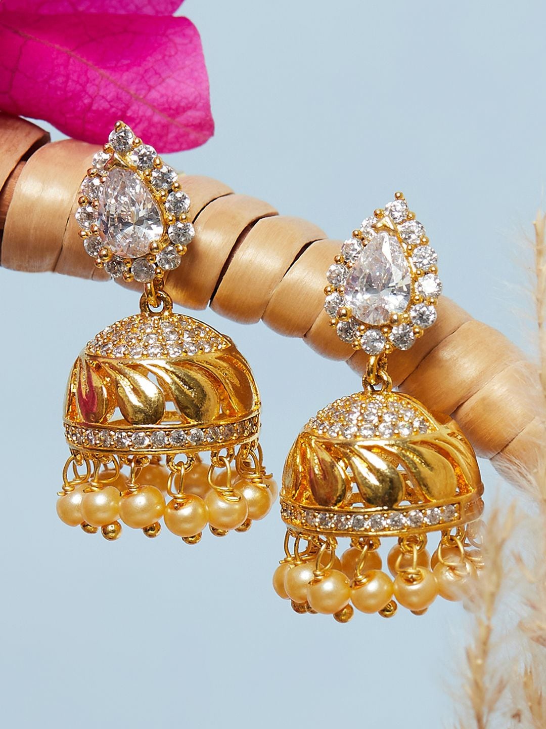 

Voylla Gold-Toned Contemporary Jhumkas Earrings