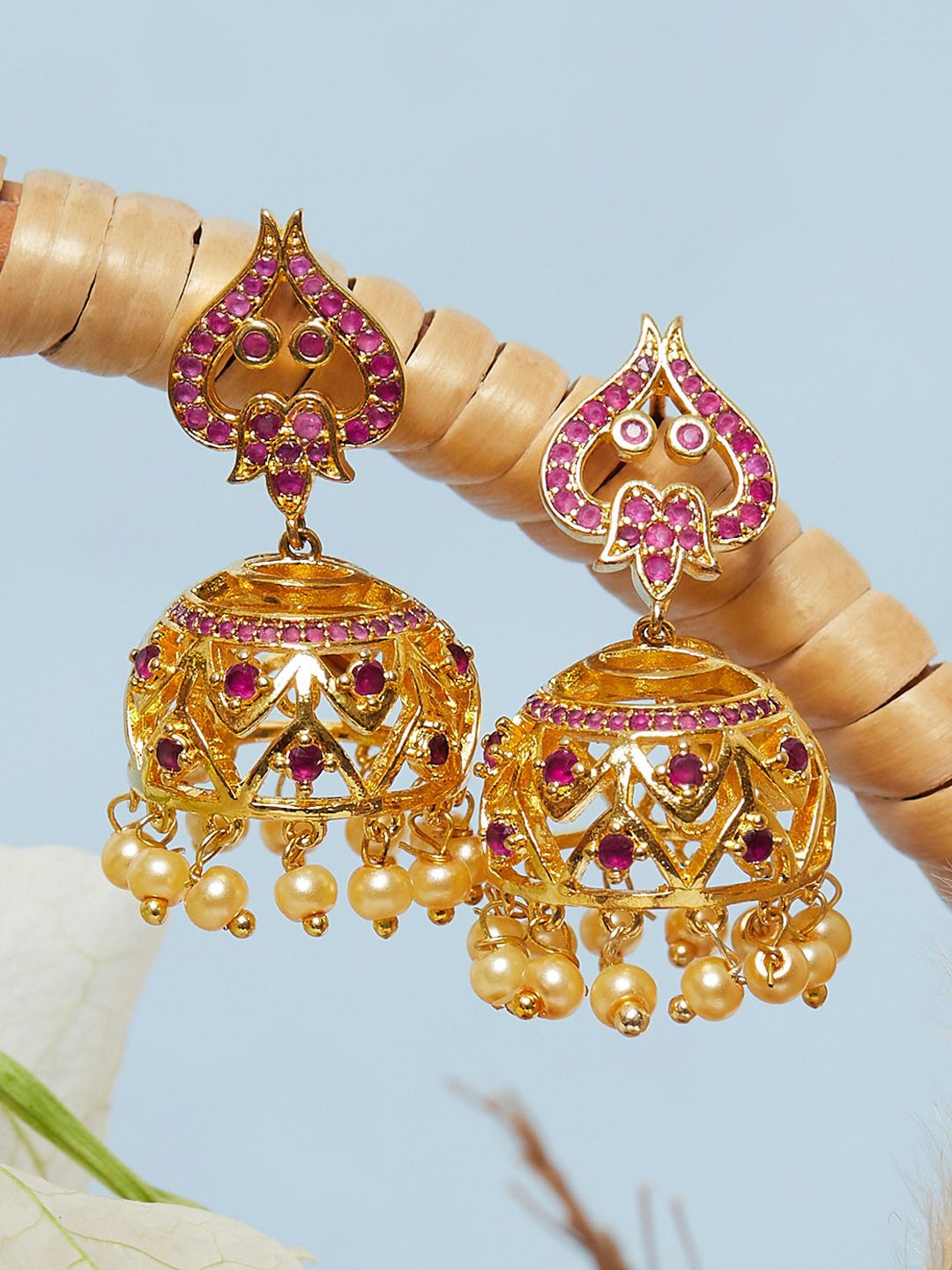 

Voylla Gold-Toned Contemporary Jhumkas Earrings