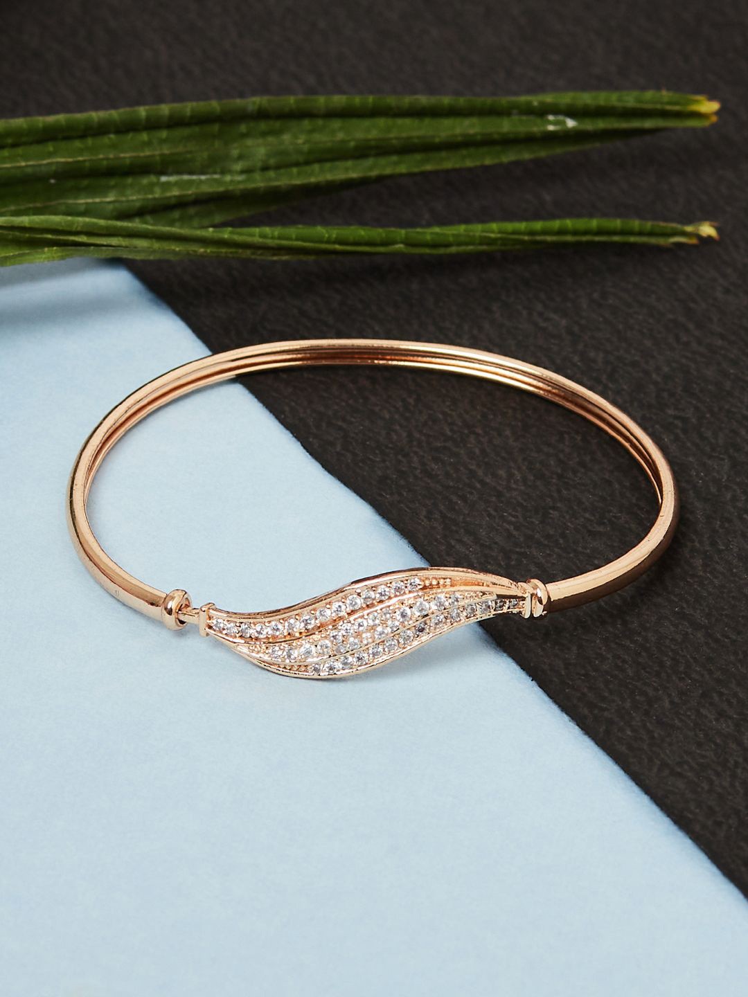 

Voylla Women Rose Gold Plated & White Brass Bangle-Style Bracelet
