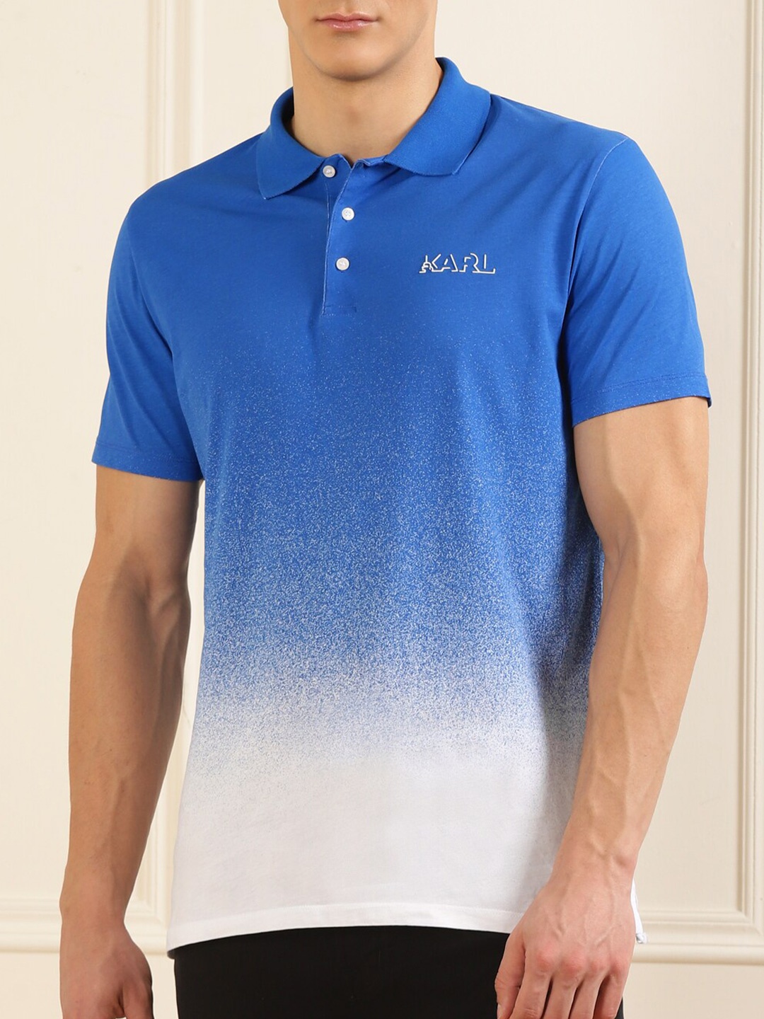 

Karl Lagerfeld Men Blue & White Dyed Polo Collar T-shirt