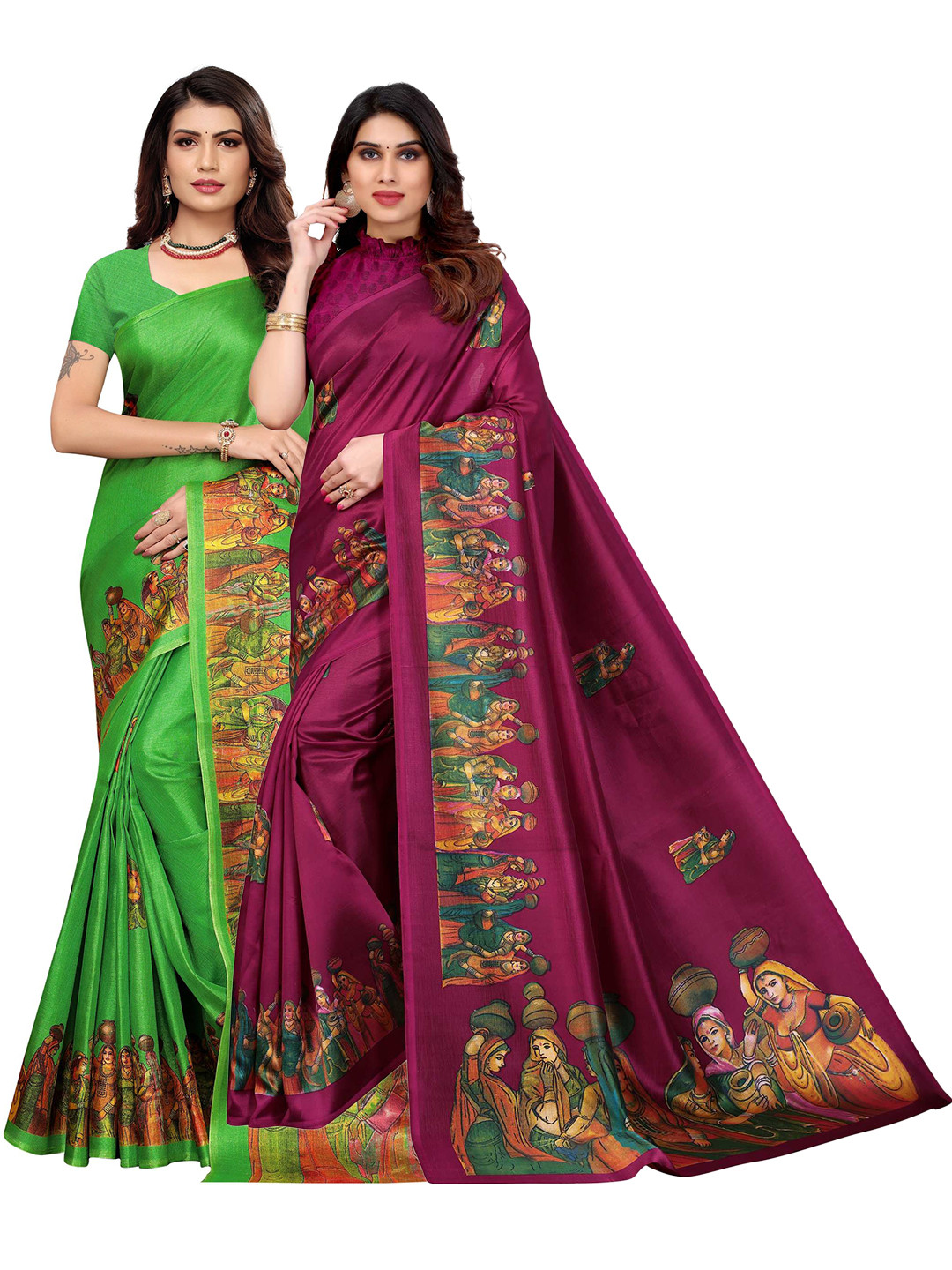 

AADVIKA Pack of 2 Green & Purple Art Silk Sarees