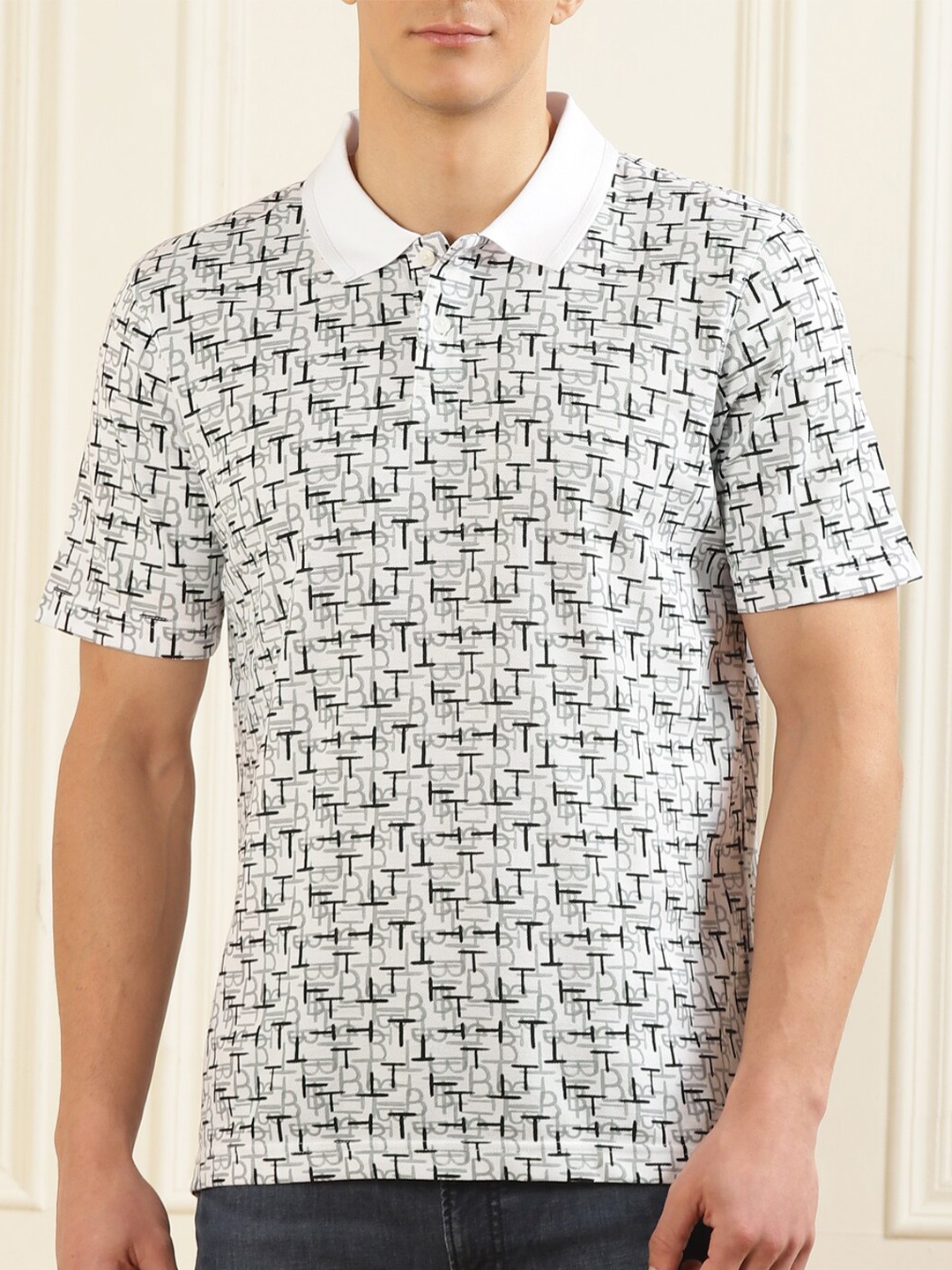 

Ted Baker Men Grey Brand Logo Printed Polo Collar T-shirt