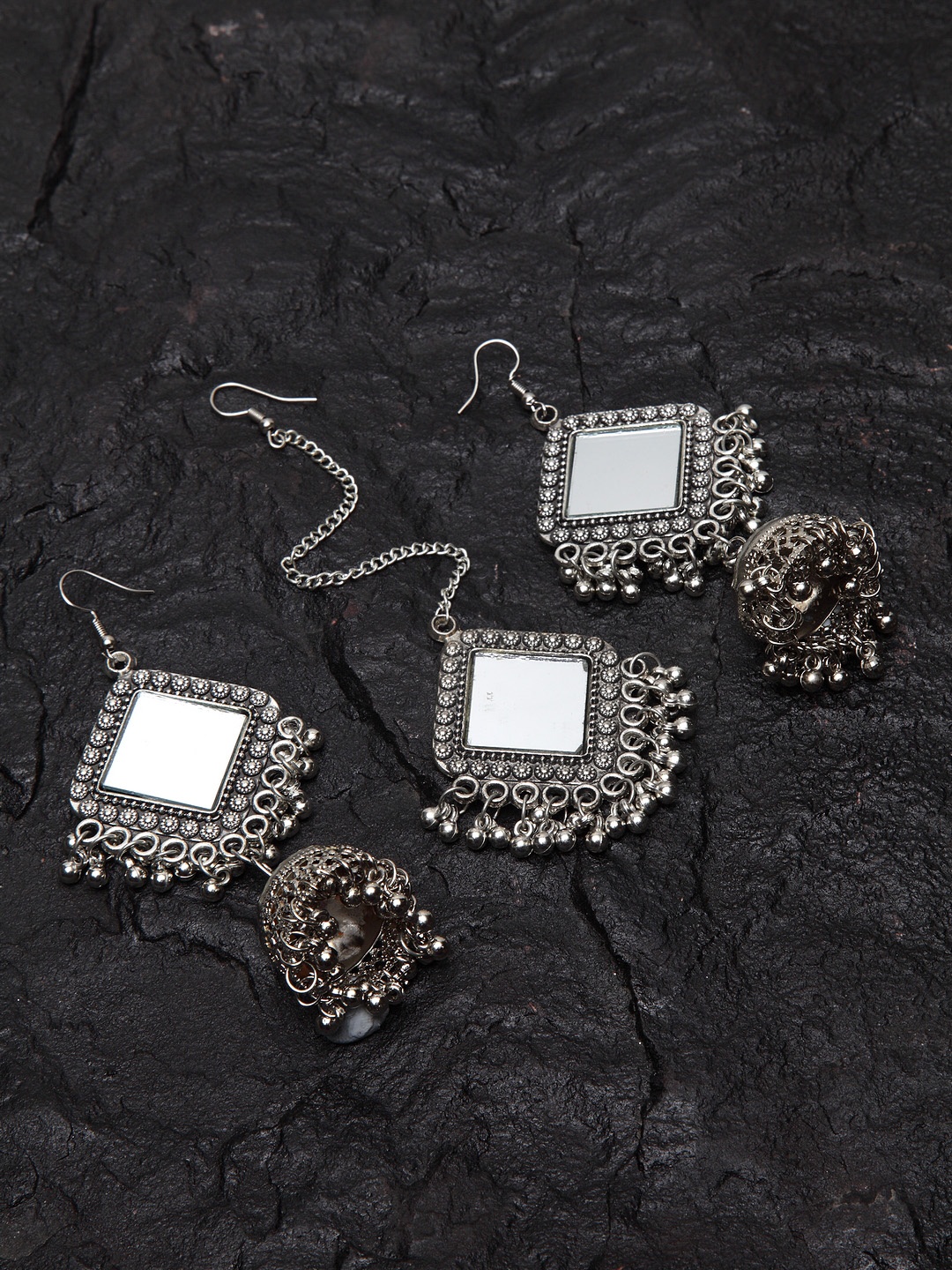 

PANASH Oxidized Silver Mirror Work Jewellery Set
