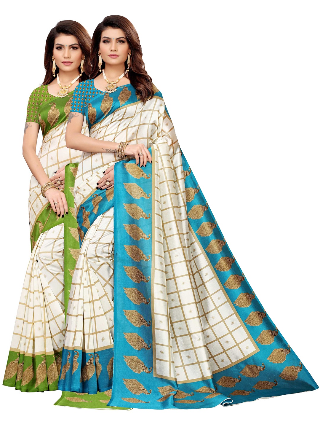 

AADVIKA Off White & Blue Woven Design Art Silk Saree