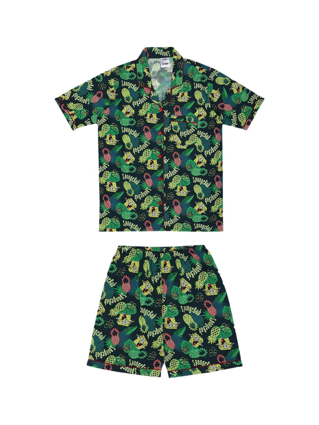 

shopbloom Kids Green & Yellow Spongebob Printed Clothing Set