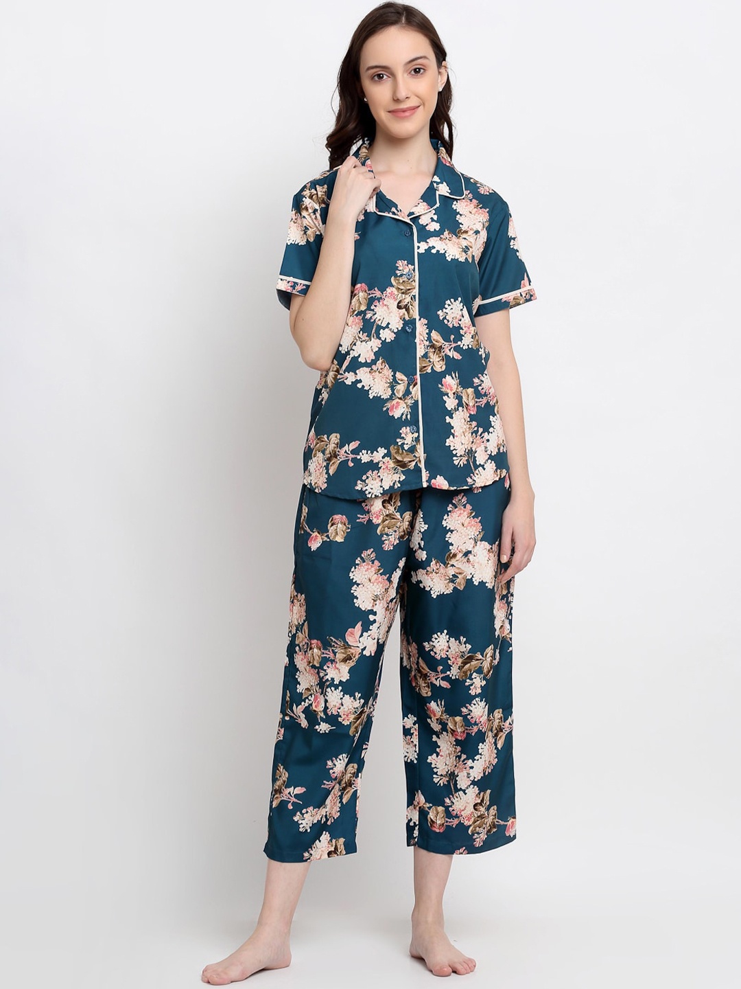 

DressBerry Women Navy Blue & Pink Floral Printed Night suit