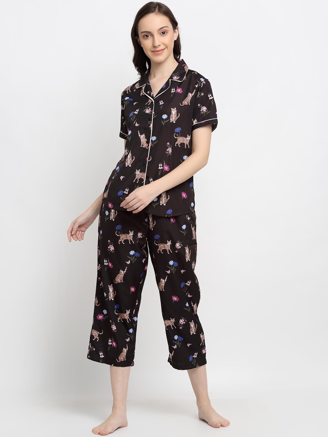 

DressBerry Women Black & Blue Printed Night Suit