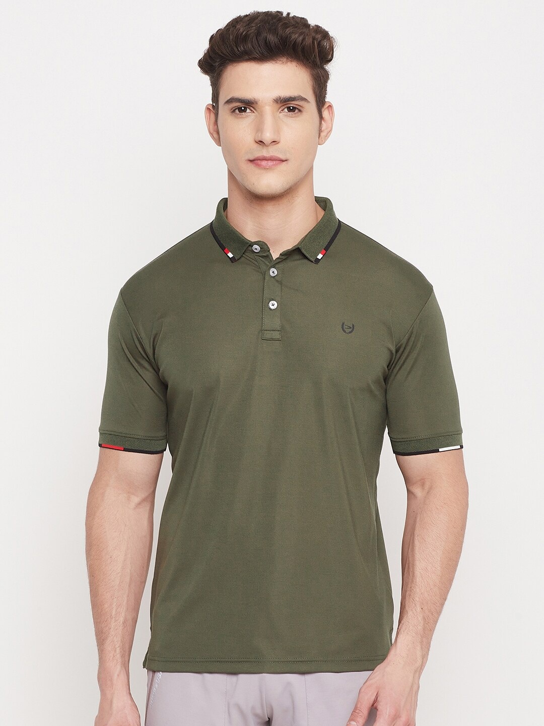 

Duke Men Green Solid Cotton Polo Collar T-shirt