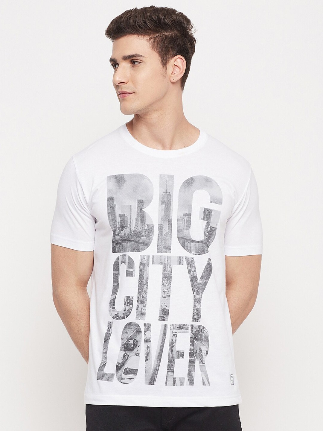 

Duke Men White Printed Slim Fit T-shirt