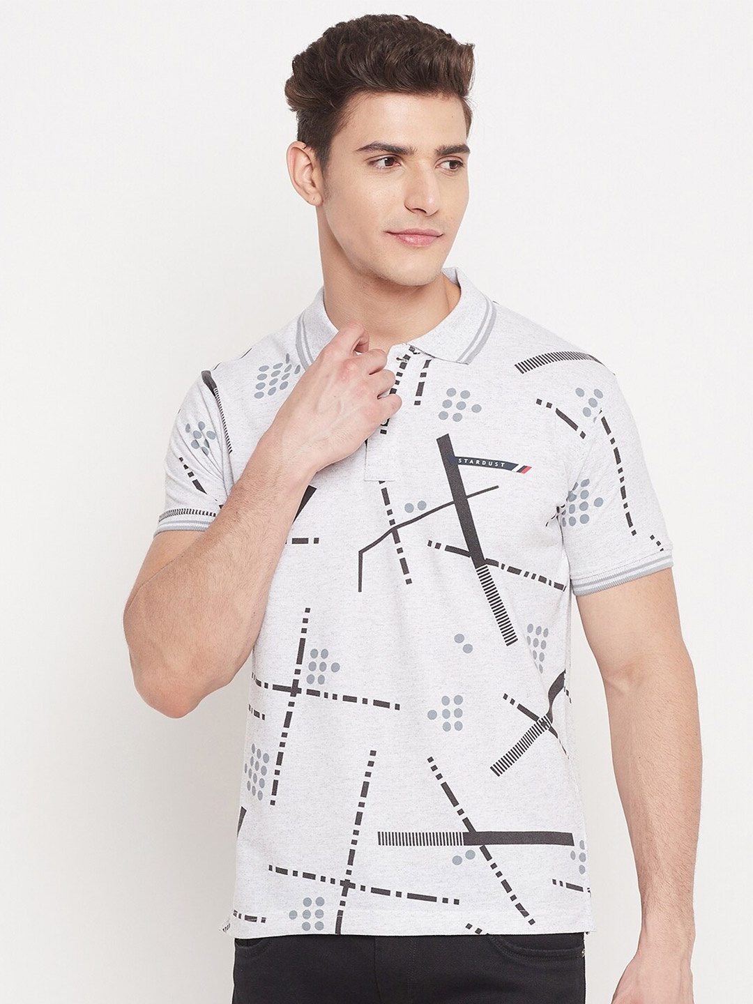 

Duke Men White Printed Polo Collar Slim Fit T-shirt