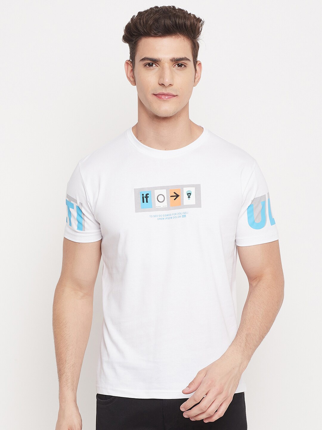 

Duke Men White & Blue Typography Printed Slim Fit T-shirt